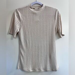 H&M Beige Mock Neck Short Sleeve Top NWT Cream Workwear Blouse Size S